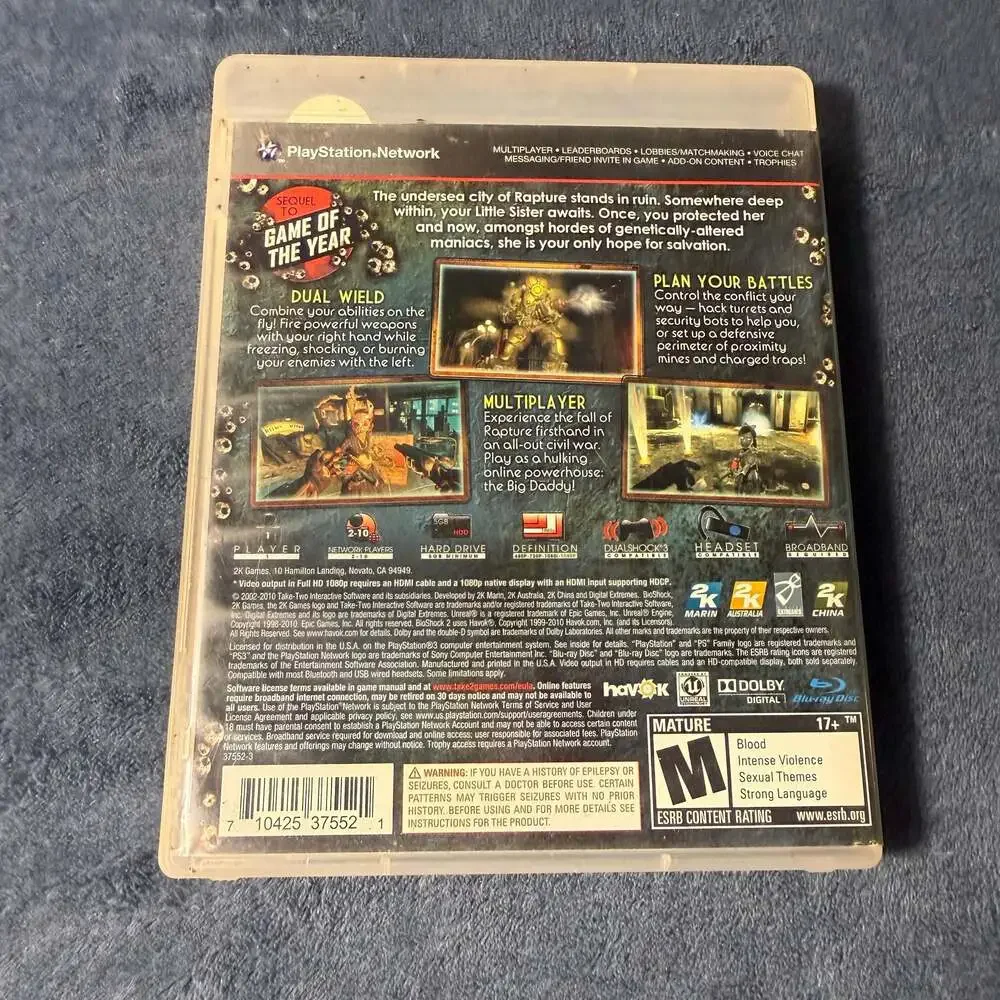 BioShock 2 (Sony PlayStation 3, 2010) Game & Case No Manual